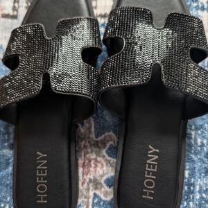 Black Rhinestone Slide Sandals